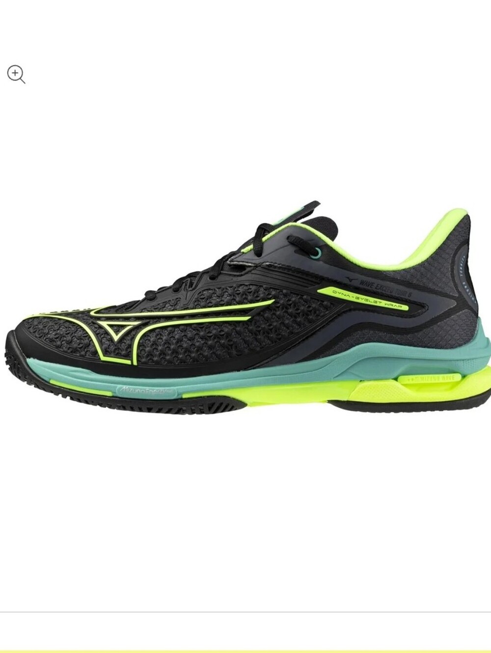 Mizuno Wave Exceed Tour 6 Ac Men's Black Shoe with Neon Lime and Teal Accents